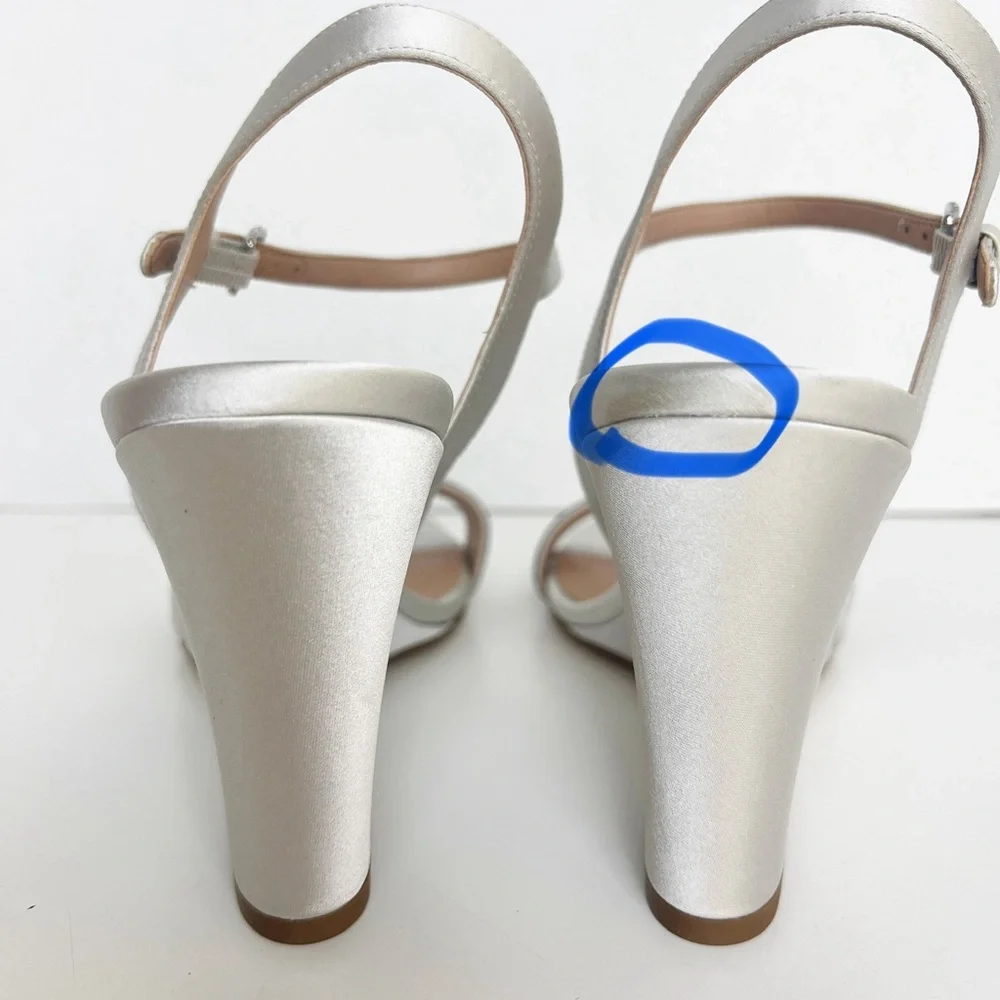 •COLE HAAN•‎ Josie Wedge Ankle Strap Sandal Heel Size 9.5B Gray Satin Crystals